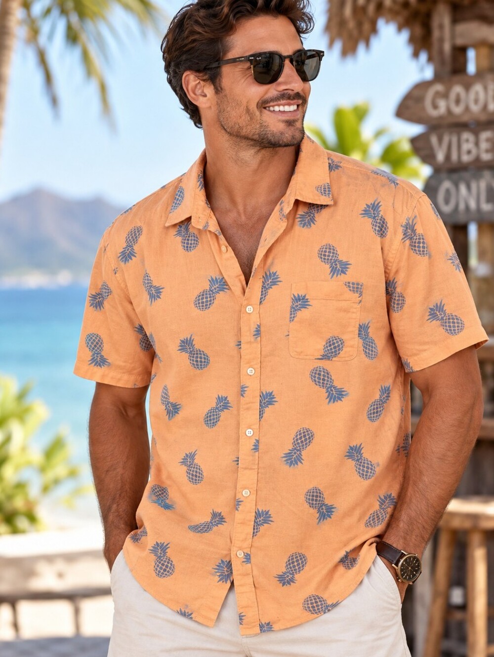 Falls Creek Pineapple Print Button-Up Shirt – XL